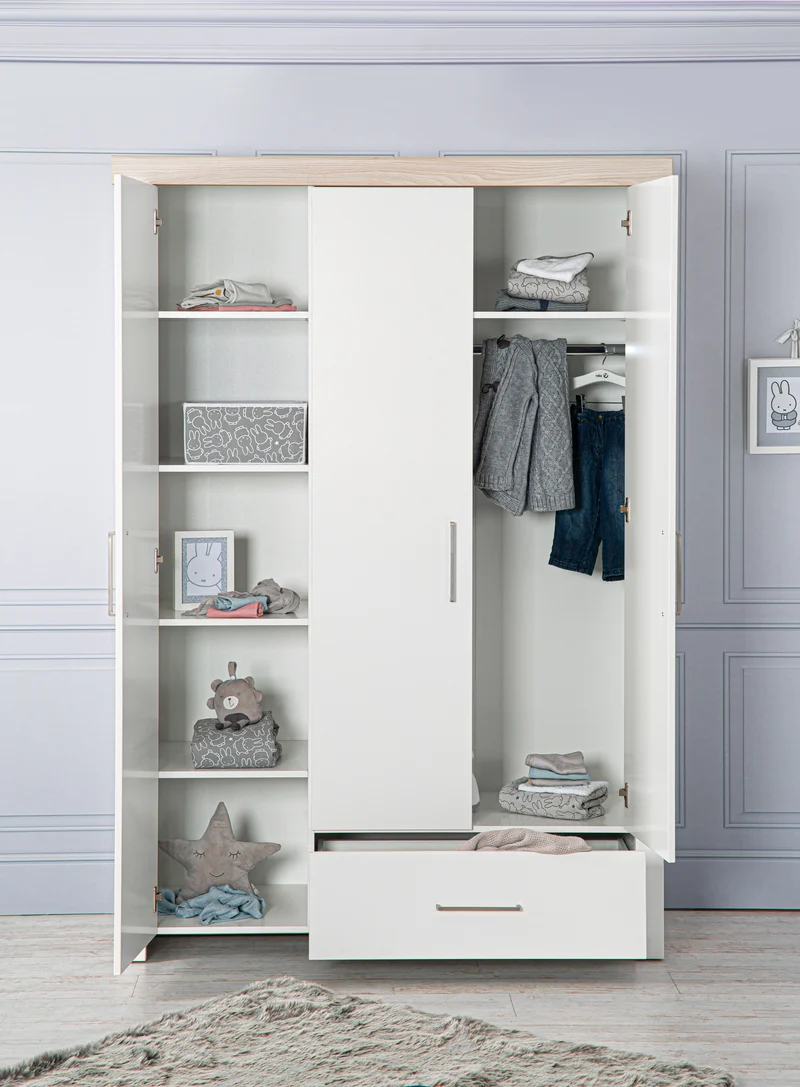 Kleiderschrank 'Lucy' 3-trg, Korpus weiß, Kranz in 'Luna Elm'