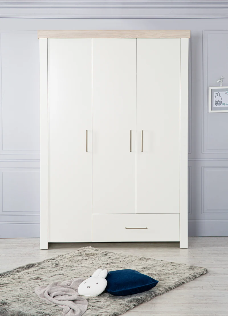 Kleiderschrank 'Lucy' 3-trg, Korpus weiß, Kranz in 'Luna Elm'