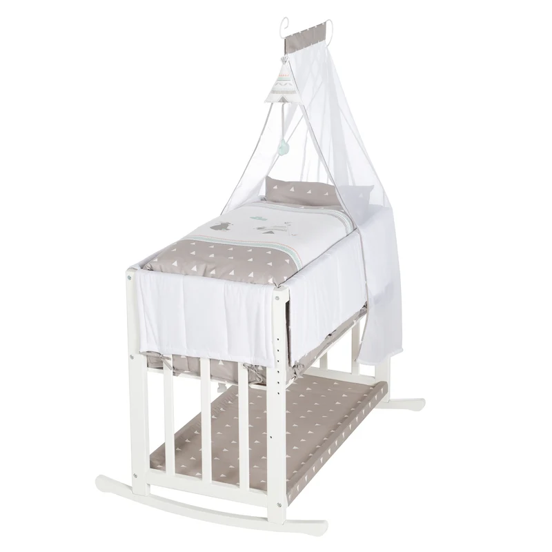 Stuben- & Beistellbett 'Indibär' 4 in 1, Babybett, Wiege & Kinderbank, weiß