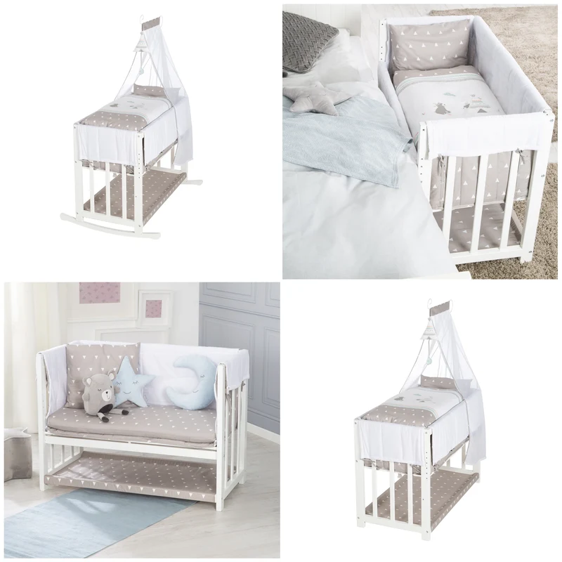 Stuben- & Beistellbett 'Indibär' 4 in 1, Babybett, Wiege & Kinderbank, weiß