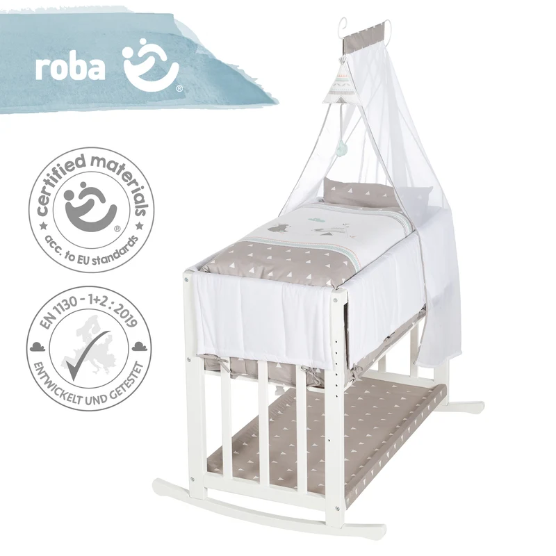 Stuben- & Beistellbett 'Indibär' 4 in 1, Babybett, Wiege & Kinderbank, weiß