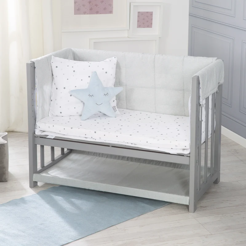 Stuben- & Beistellbett 'Sternenzauber grau' 3 in 1, Babybett grau, inkl. kompletten Bettzubehör