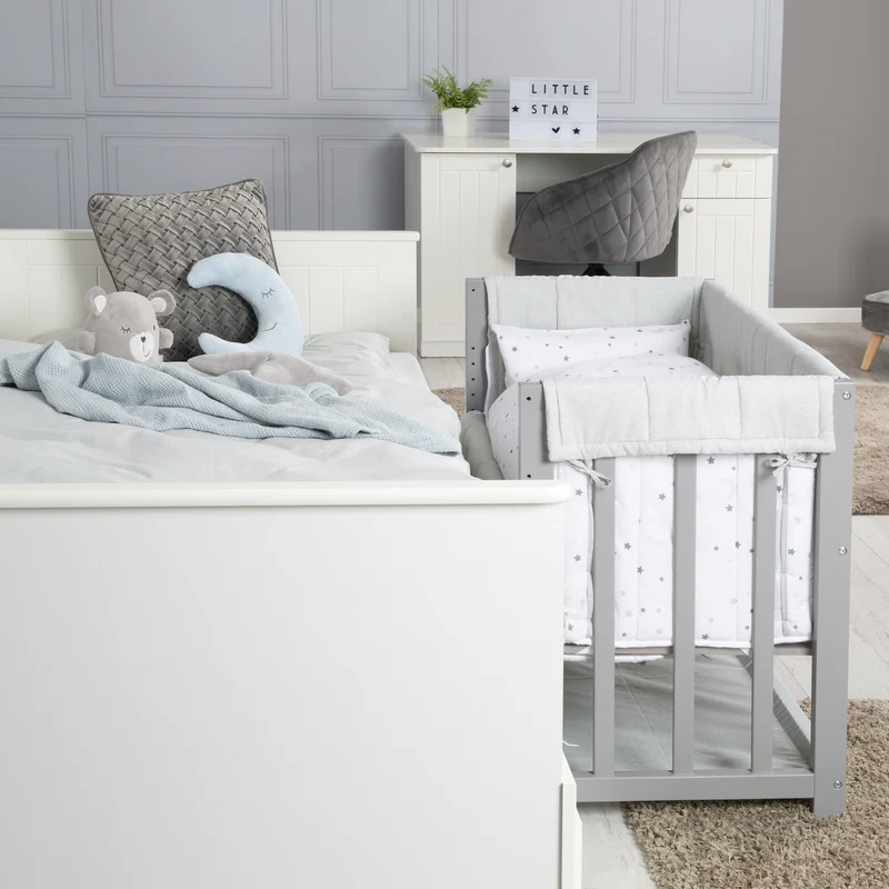 Stuben- & Beistellbett 'Sternenzauber grau' 3 in 1, Babybett grau, inkl. kompletten Bettzubehör