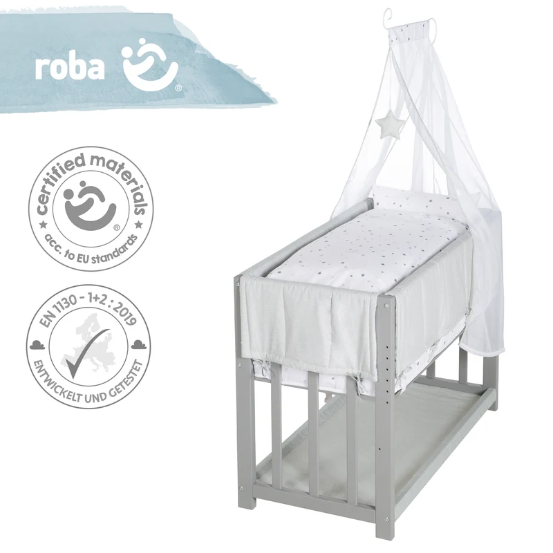 Stuben- & Beistellbett 'Sternenzauber grau' 3 in 1, Babybett grau, inkl. kompletten Bettzubehör