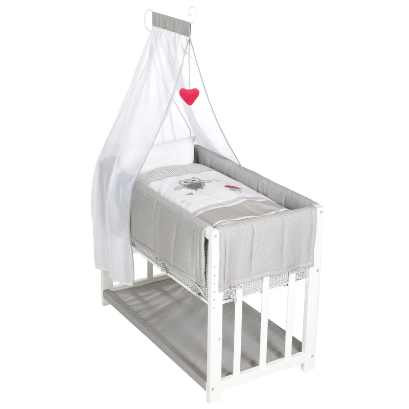 Stuben- & Beistellbett 'Adam & Eule' 4 in 1, Babybett, Wiege & Kinderbank, weiß