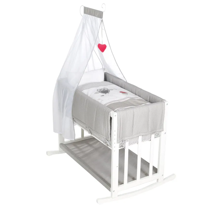 Stuben- & Beistellbett 'Adam & Eule' 4 in 1, Babybett, Wiege & Kinderbank, weiß