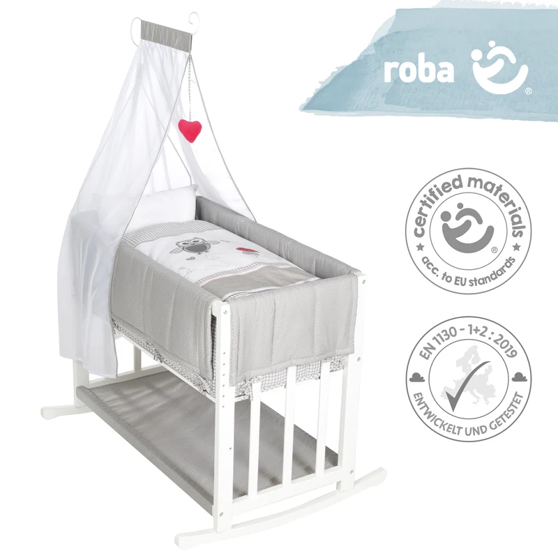 Stuben- & Beistellbett 'Adam & Eule' 4 in 1, Babybett, Wiege & Kinderbank, weiß
