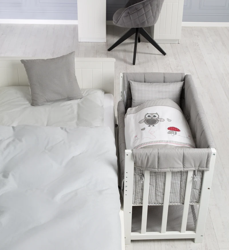 Stuben- & Beistellbett 'Adam & Eule' 4 in 1, Babybett, Wiege & Kinderbank, weiß