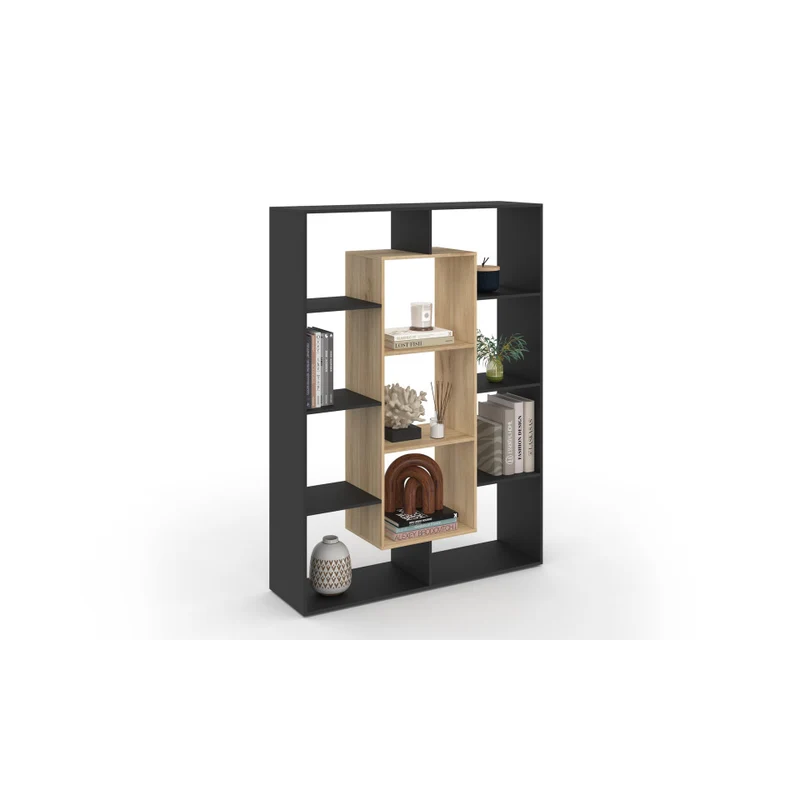 Etagère bibliothèque Paulette 11 compartiments bois et noire 143cm