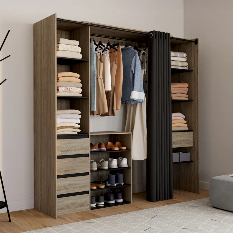 Dressing Justine extensible 120-180cm 5 tiroirs effet bois