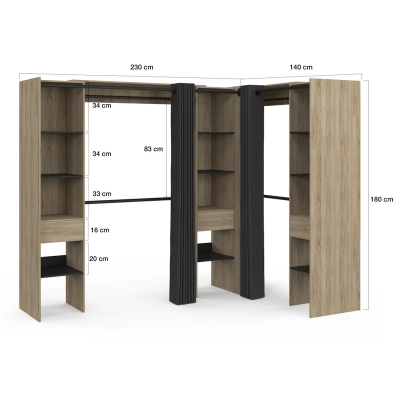 Dressing Justine d'angle 230cm effet bois
