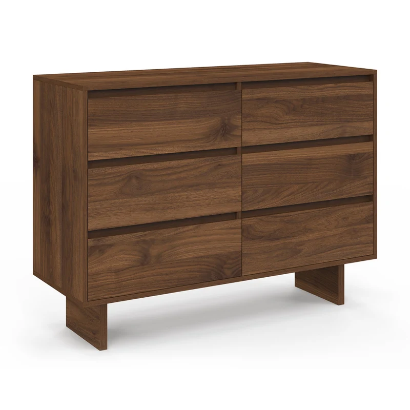 Commode Yumi 6 tiroirs en bois effet noyer