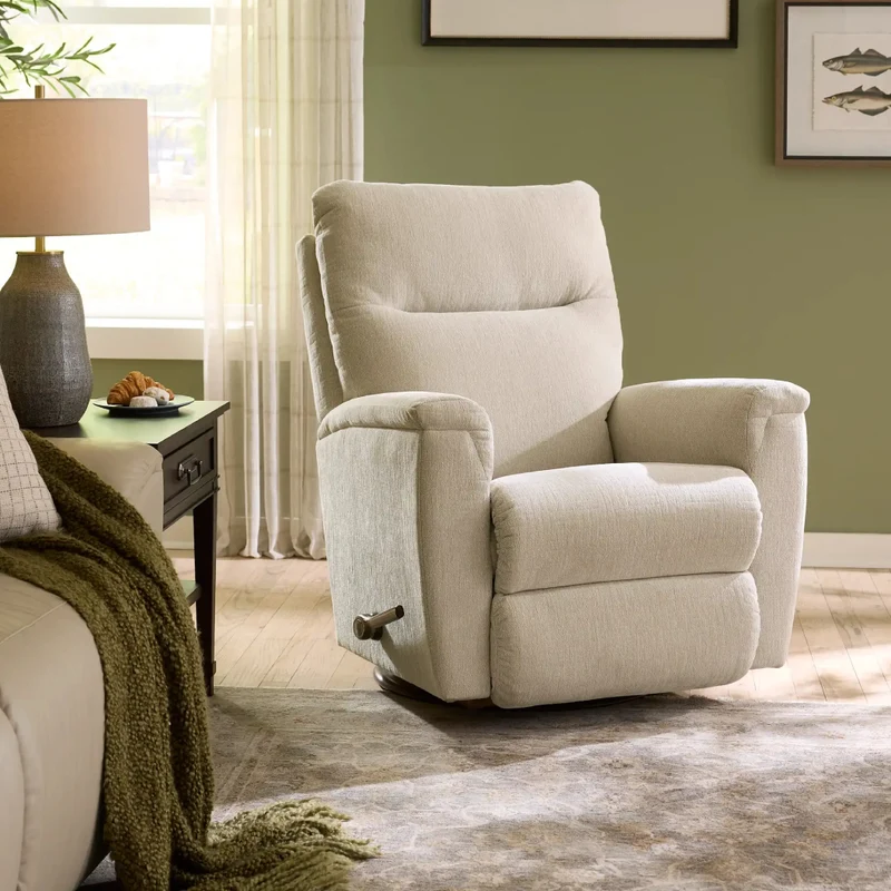 Fauteuil berçant et inclinable en cuir beige pâle - Norton