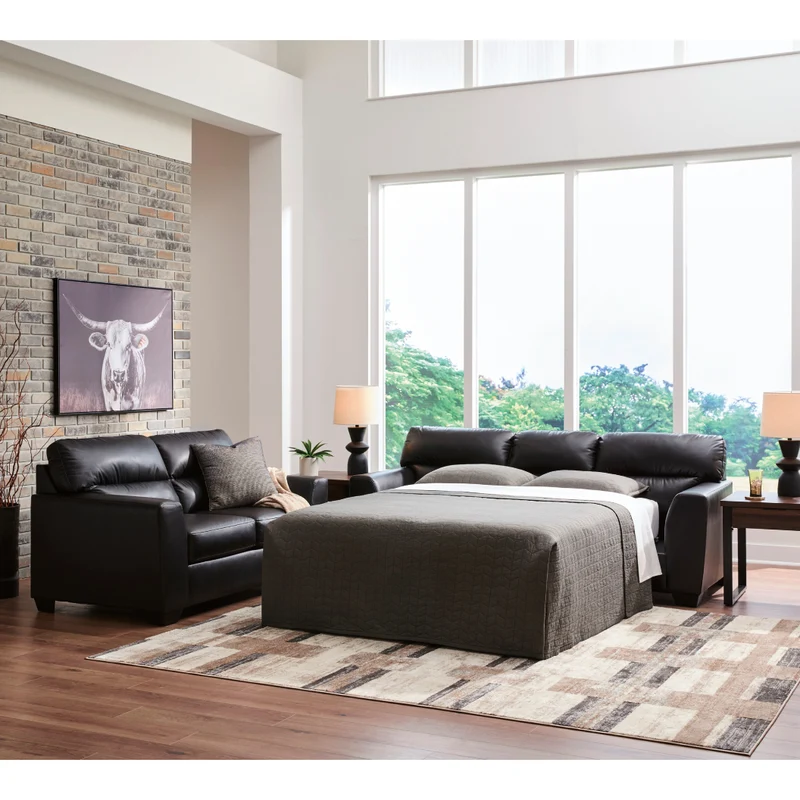 Sofa-lit aspect cuir noir avec matelas 60 po - Glennbre