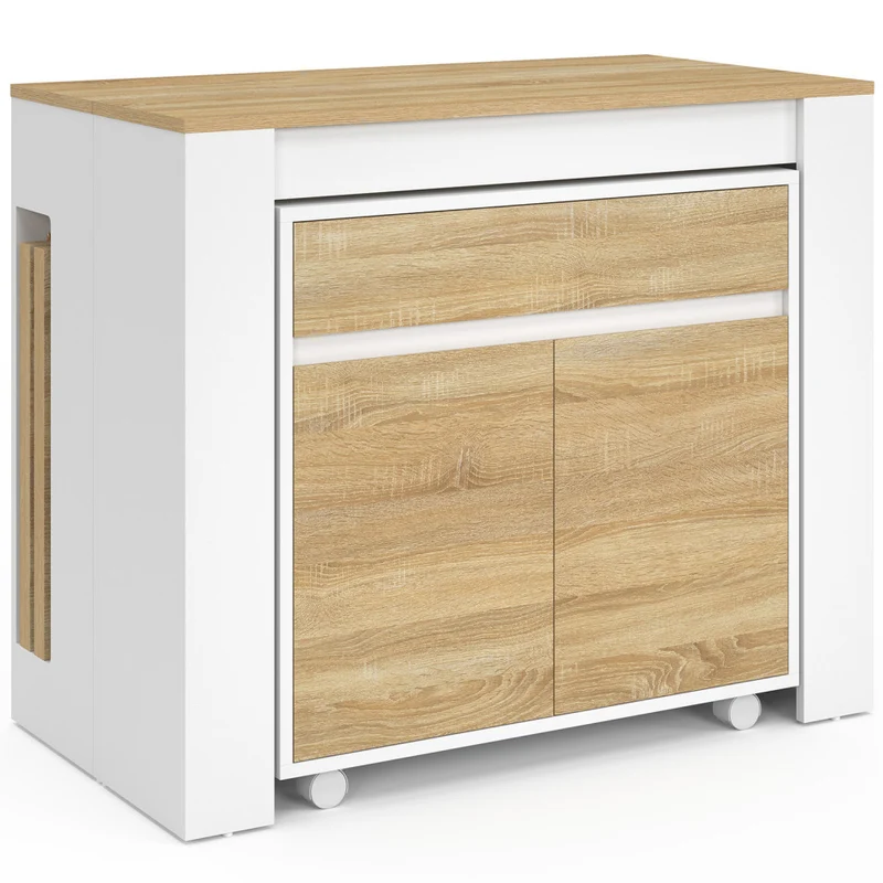 Buffet extensible console Nora blanc effet hêtre 230cm