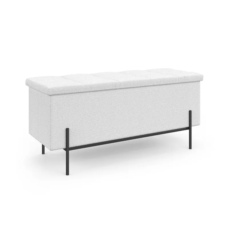 Banc coffre Loan en bouclette blanche et pieds noirs 76cm