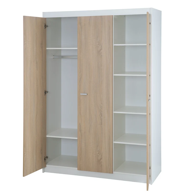Kleiderschrank 'Gabriella', Schrank mit 3 Türen, Soft-Close-Technik, gefräst weiß