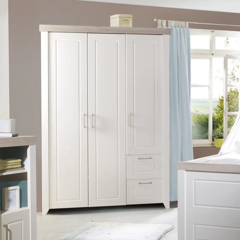 Kleiderschrank 'Felicia', 3-türiger Schrank, 2 Schubladen, Landhausstil, weiß