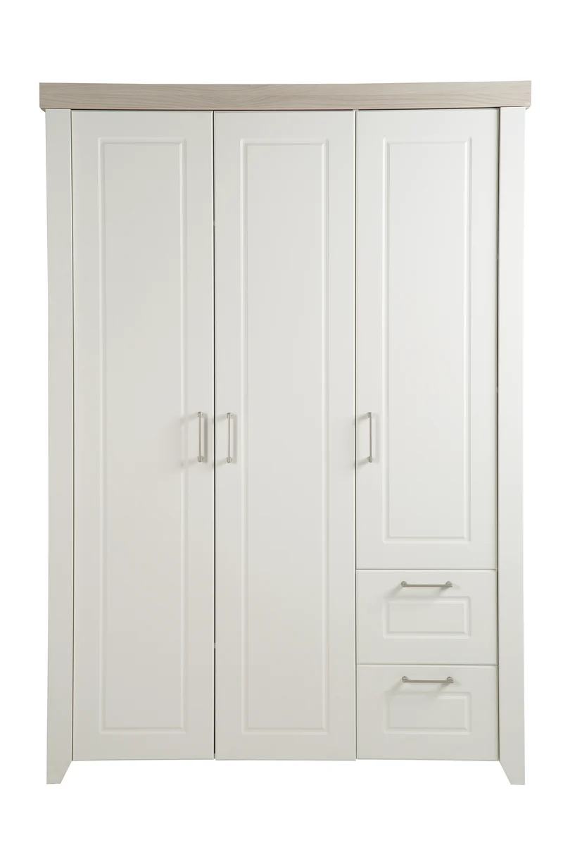 Kleiderschrank 'Felicia', 3-türiger Schrank, 2 Schubladen, Landhausstil, weiß