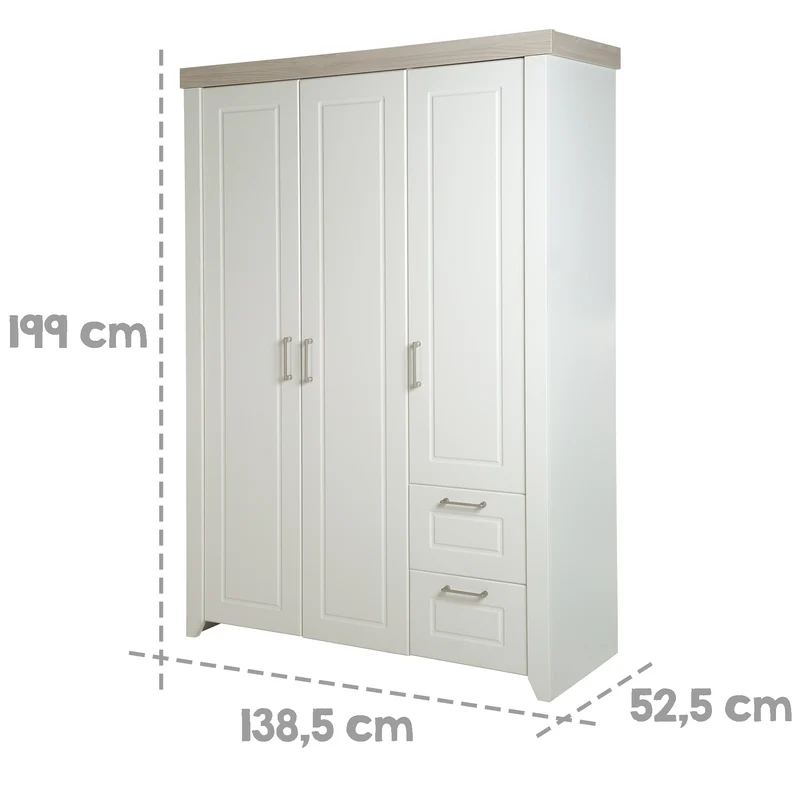 Kleiderschrank 'Felicia', 3-türiger Schrank, 2 Schubladen, Landhausstil, weiß