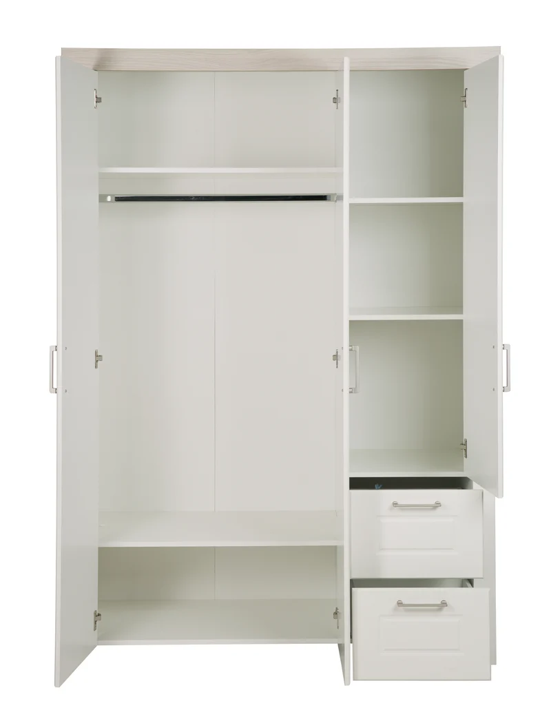 Kleiderschrank 'Felicia', 3-türiger Schrank, 2 Schubladen, Landhausstil, weiß