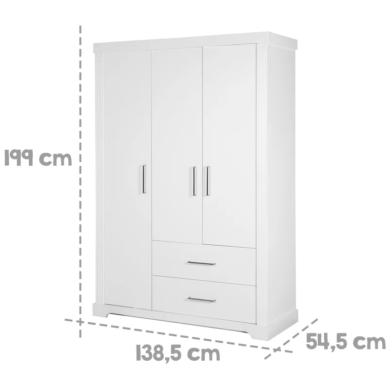 Kleiderschrank 'Maxi', 3 Türen, 2 Schubladen, im moderem Landhausstil, weiß