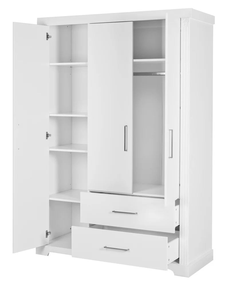 Kleiderschrank 'Maxi', 3 Türen, 2 Schubladen, im moderem Landhausstil, weiß