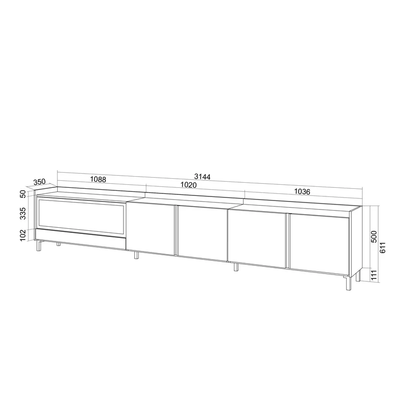 Meuble TV 315x61x35 cm Pour les TV jusqu'à 80" Cheminée électrique à gauche XXL Design industriel Chêne et noir