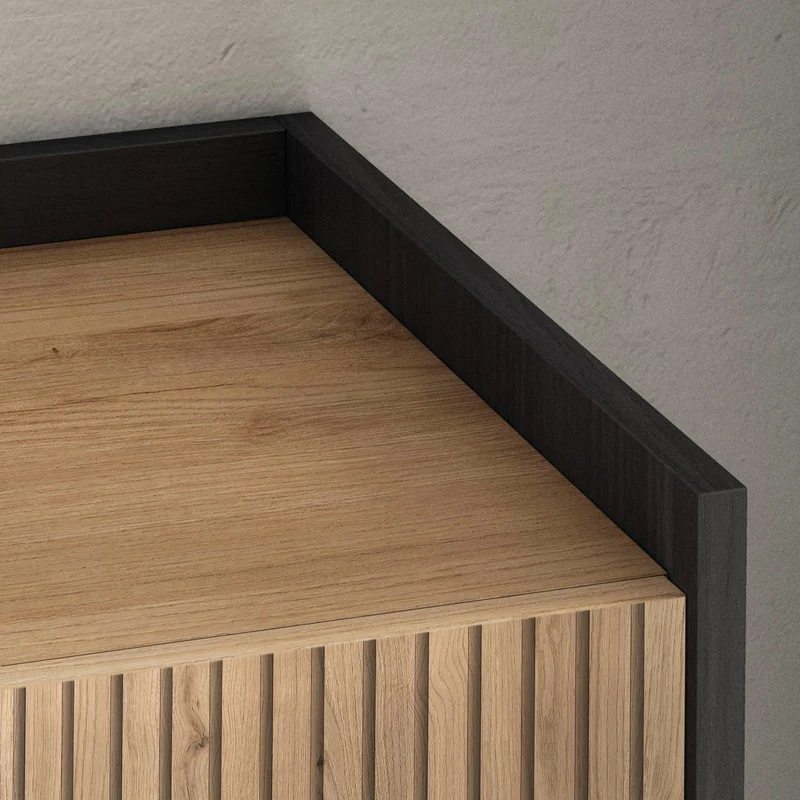 Meuble TV 315x50x35 cm Pour les TV jusqu'à 80" Cheminée électrique au centre XXL Chêne et noir
