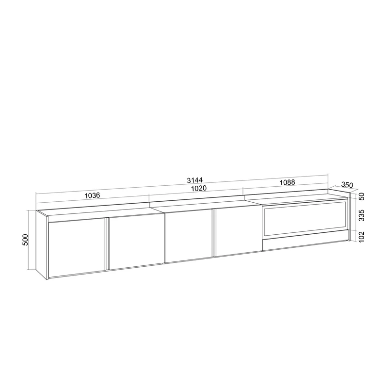 Meuble TV Led 315x50x35 cm Pour les TV jusqu'à 80" Cheminée électrique à droite XXL Chêne et noir