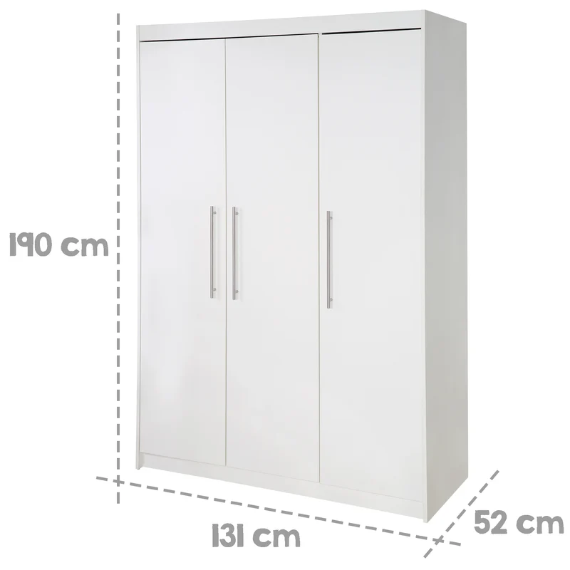 Kleiderschrank 'Maren', 3-türiger Drehtürenschrank, in 190 x 131 x 52 cm, weiß