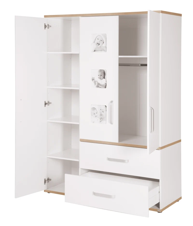 Kleiderschrank 'Pia', 3-türig, inkl. 3 Bilderrahmen, Baby- & Kinderzimmer, Eiche 'San Remo'