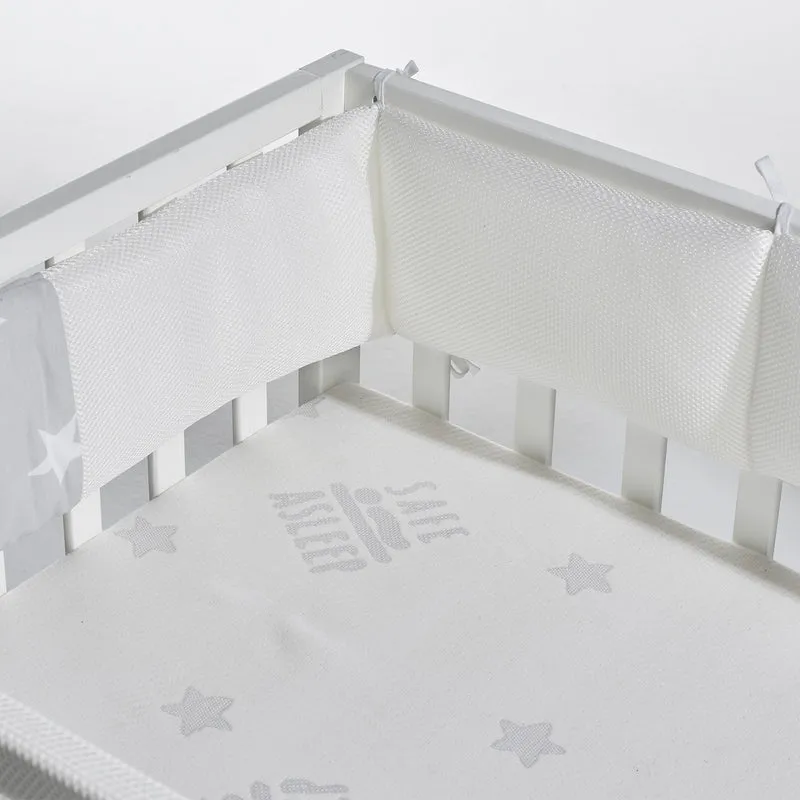Room Bed 'safe asleep®', 60 x 120 cm, 'Sterne grau', Beistellbett inkl. Ausstattung, weiß lackiert