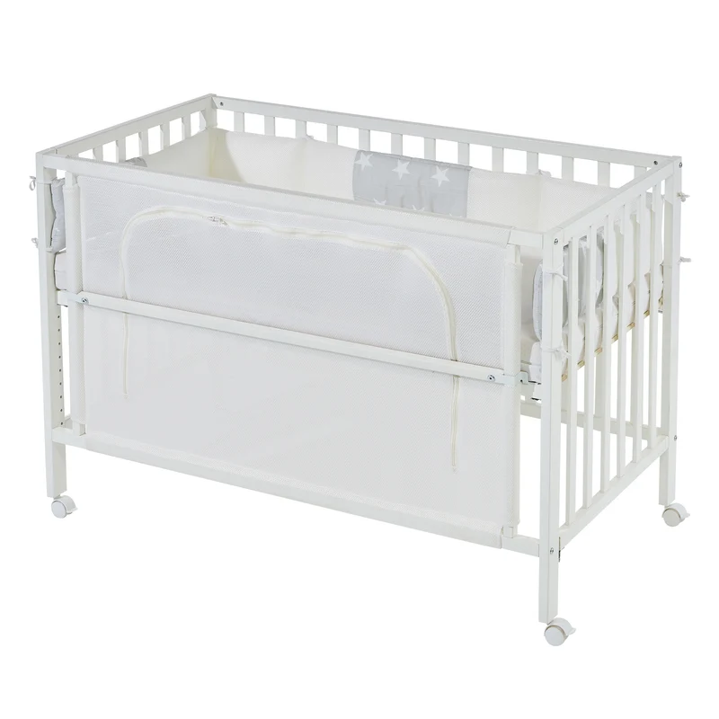 Room Bed 'safe asleep®', 60 x 120 cm, 'Sterne grau', Beistellbett inkl. Ausstattung, weiß lackiert