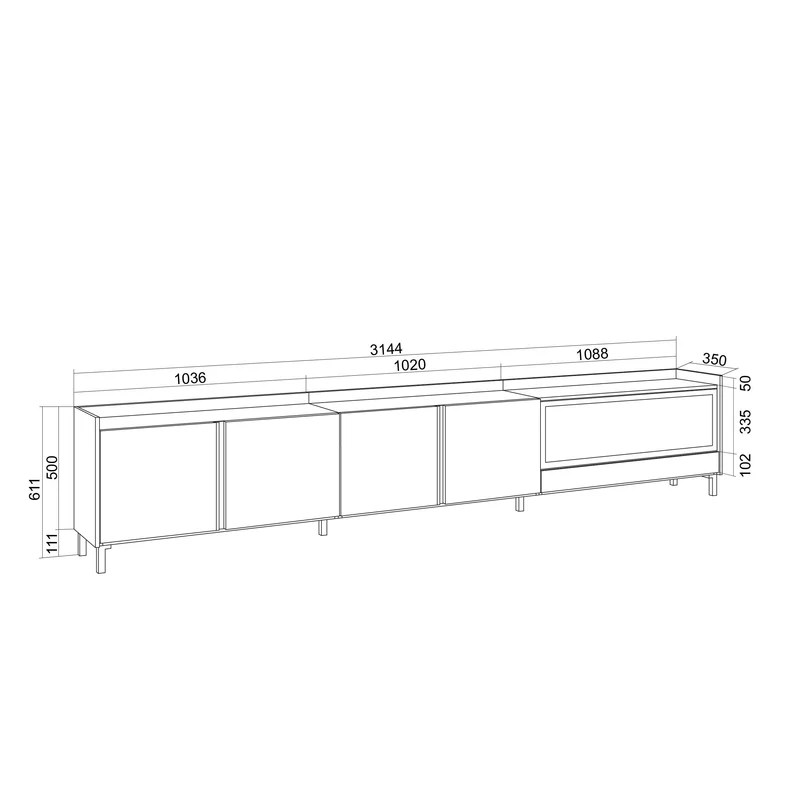 Meuble TV Led 315x61x35 cm Pour les TV jusqu'à 80" Cheminée électrique à droite XXL Design industriel Chêne et noir
