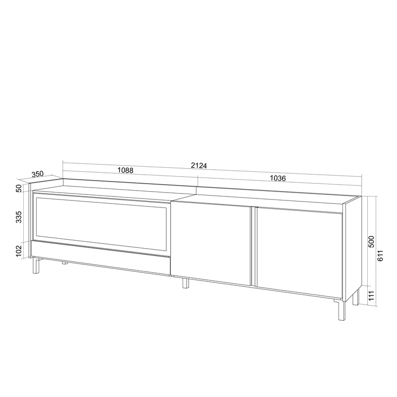 Meuble TV 212x61x35 cm Pour les TV jusqu'à 80" Cheminée électrique à gauche XXL Design industriel Chêne et noir