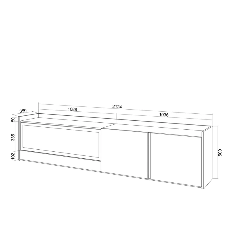 Meuble TV Led 212x50x35 cm Pour les TV jusqu'à 80" Cheminée électrique à gauche XXL Chêne et noir