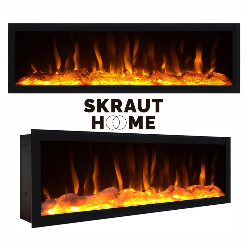 Meuble TV Led 212x50x35 cm Pour les TV jusqu'à 80" Cheminée électrique à droite XXL Chêne et noir