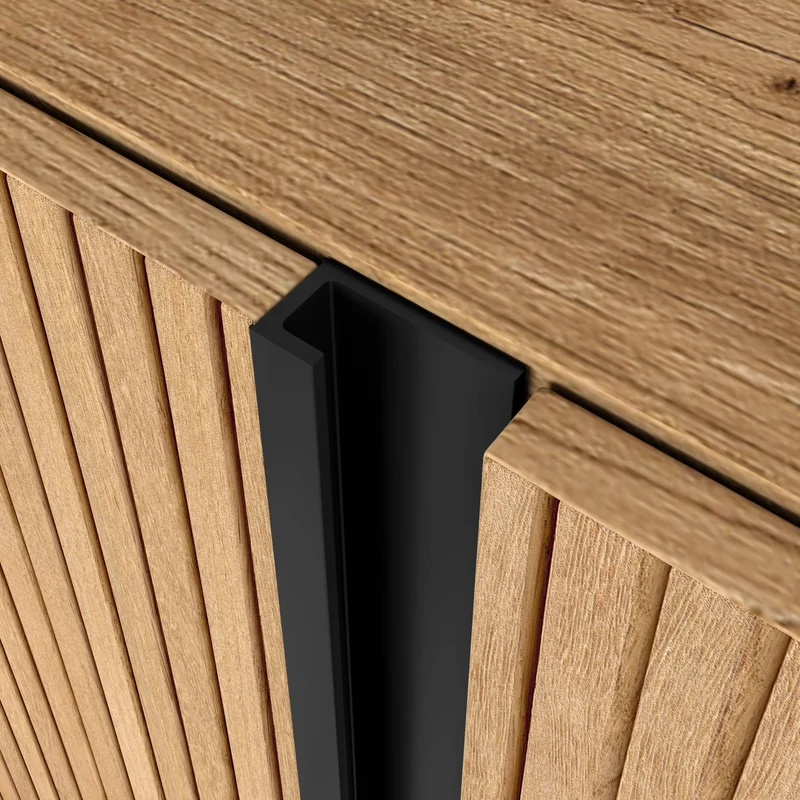 Meuble TV 212x50x35 cm Pour les TV jusqu'à 80" Cheminée électrique à droite XXL Chêne et noir