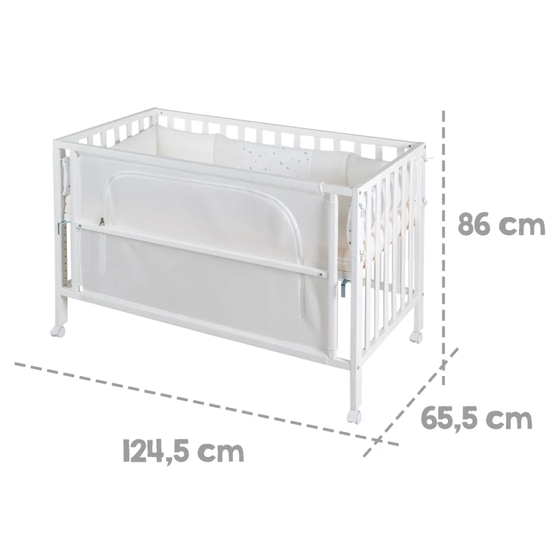 Room Bed 'safe asleep®', 60 x 120 cm, 'Sternenzauber', Beistellbett inkl. Zubehör, weiß lackiert