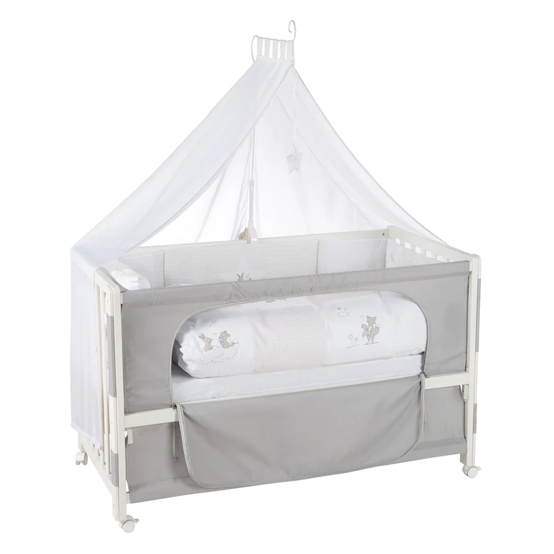 Room Bed 'Fox & Bunny', 60 x 120 cm, höhenverstellbar, Beistellbett zum Elternbett mit kompletter Ausstattung