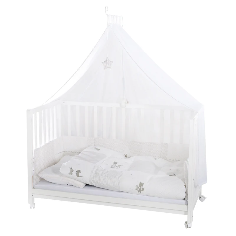 Room Bed 'Fox & Bunny', 60 x 120 cm, höhenverstellbar, Beistellbett zum Elternbett mit kompletter Ausstattung