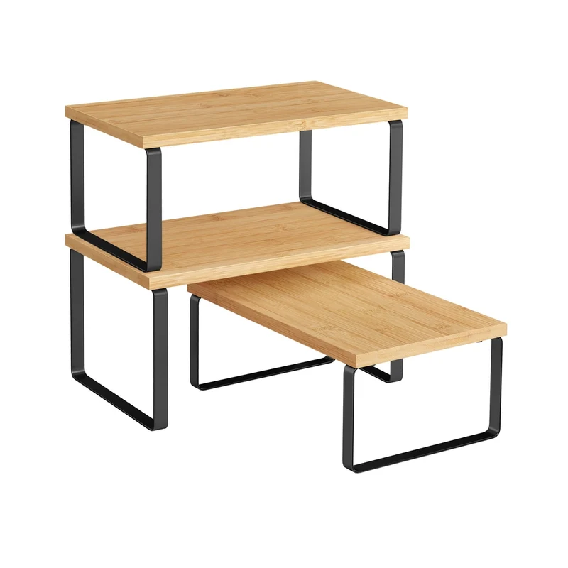 Organizador de Armario de Cocina Apilables Especiero Expandible Metal y Bambú