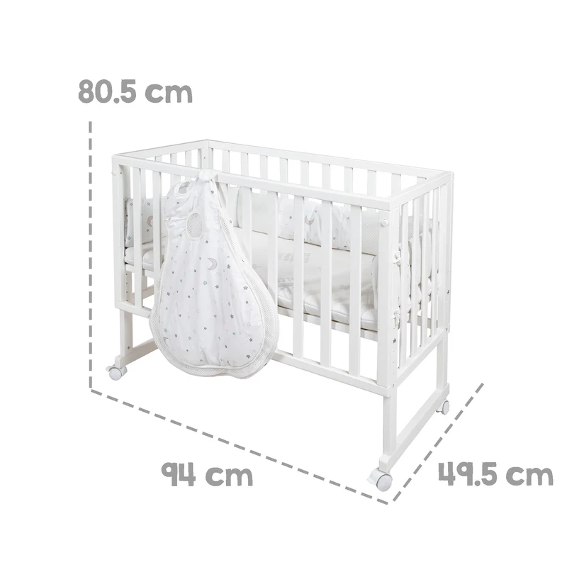 Stubenbett 'safe asleep®' 3 in 1, 'Sternenzauber', Beistellbett weiß, Babybett & Bank, inkl. Zubehör