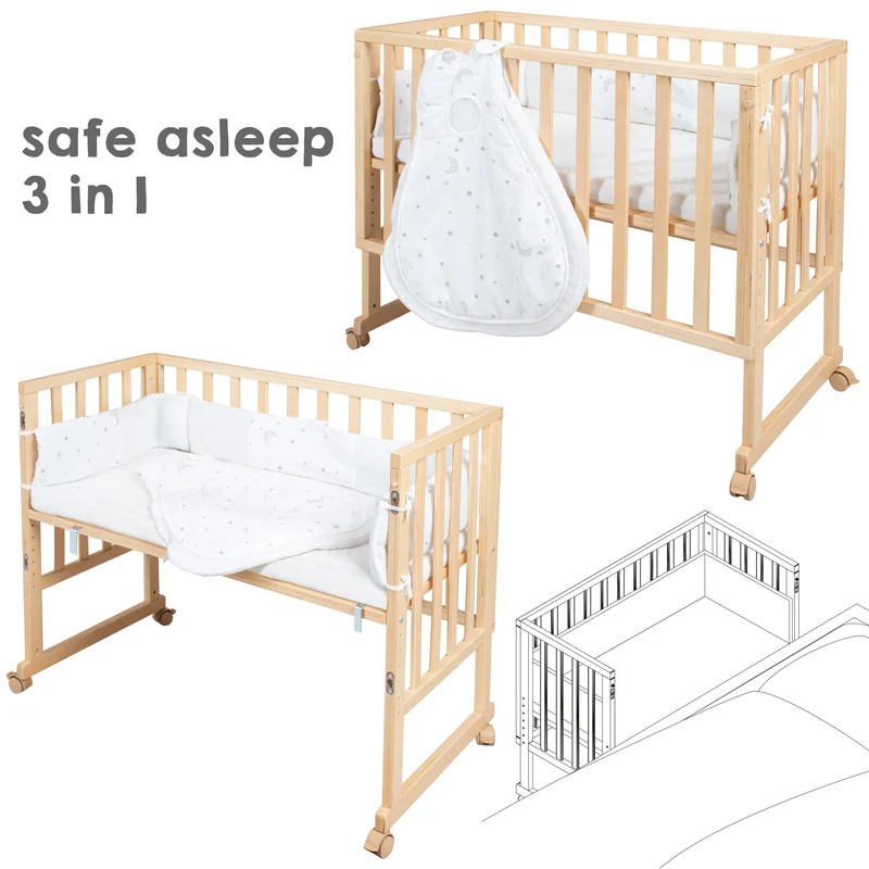Stubenbett 'safe asleep®' 3 in 1, 'Sternenzauber', Beistellbett, Babybett & Bank, natur, inkl. Zubehör