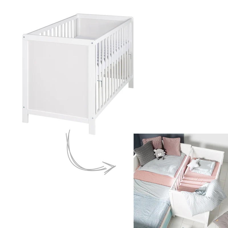 Baby- & Beistellbett 2in1 'Hamburg' 60x120 cm, weiß, verstellbar, inkl. 5 Schlupfsprossen