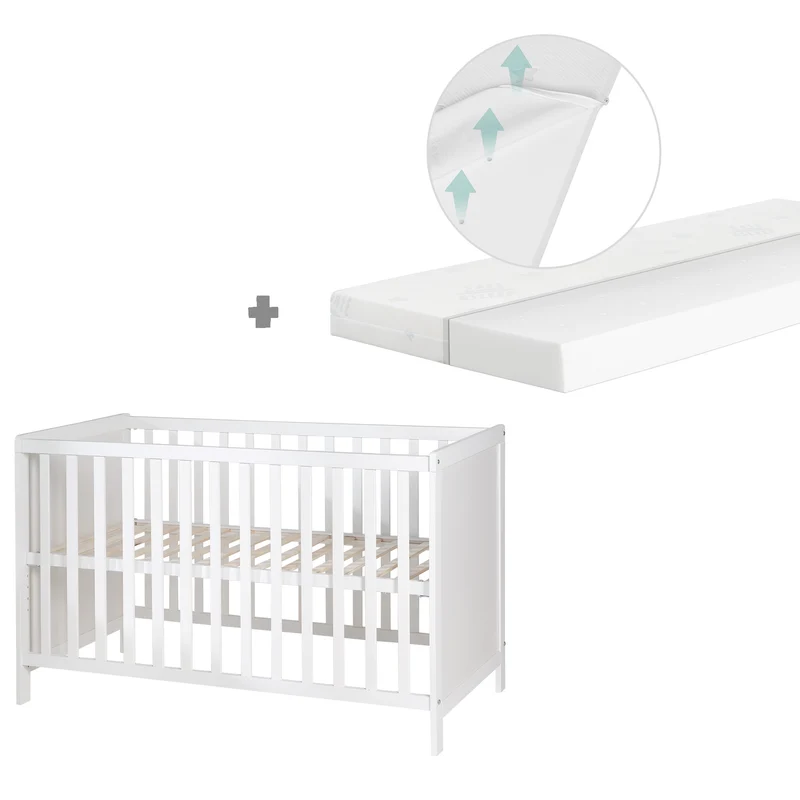 Baby- & Beistellbett 2in1 'Hamburg' 60x120 cm, weiß, verstellbar, inkl. 5 Schlupfsprossen