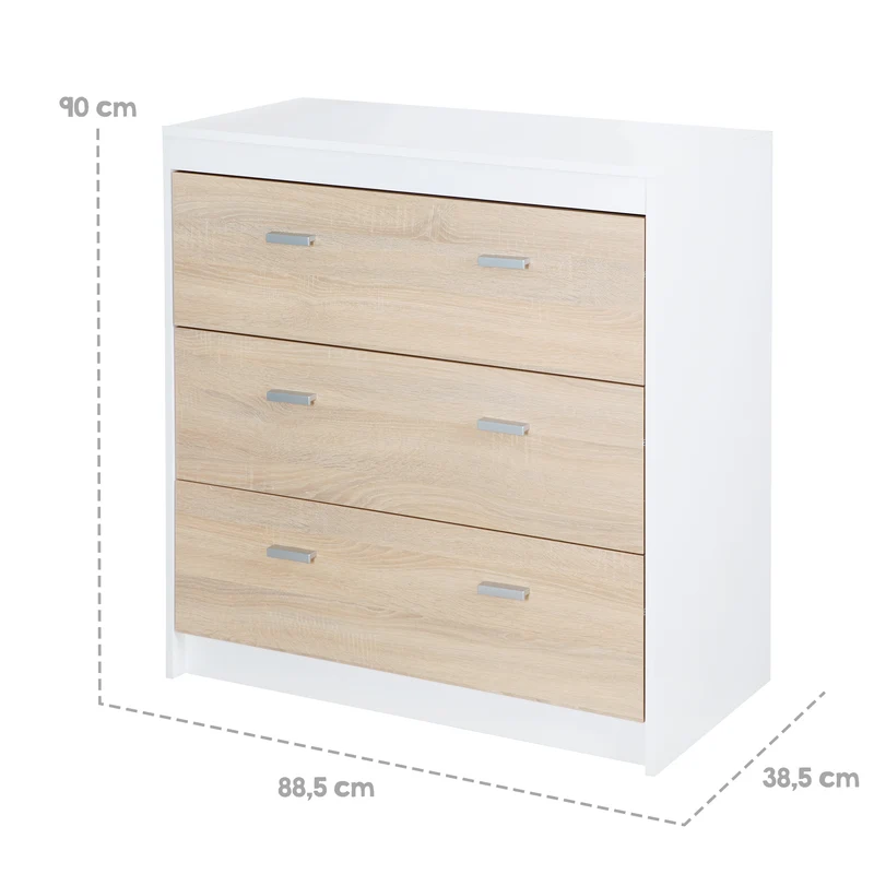 Wickelkommode 'Gabriella' mit abnehmbarem Ansatz, bicolor, 3 Schubladen, Wickelhöhe 90 cm