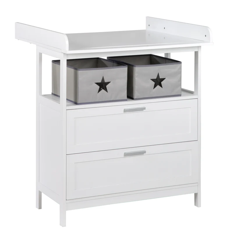 Wickelkommode 'Hamburg' mit Ansatz, 2 Schubladen, 2 Boxen, Wandbefestigung, Wickelhöhe 92 cm