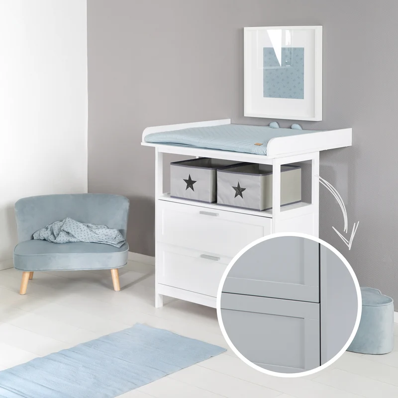 Wickelkommode 'Hamburg' mit Ansatz, 2 Schubladen, 2 Boxen, Wandbefestigung, Wickelhöhe 92 cm